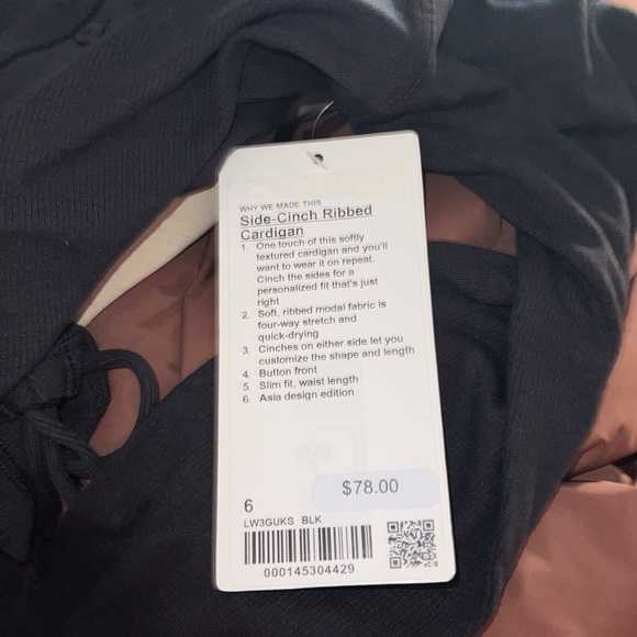 lululemon Side-Cinch Ribbed Cardigan in black 
NEW item in store - Picture 7 of 12